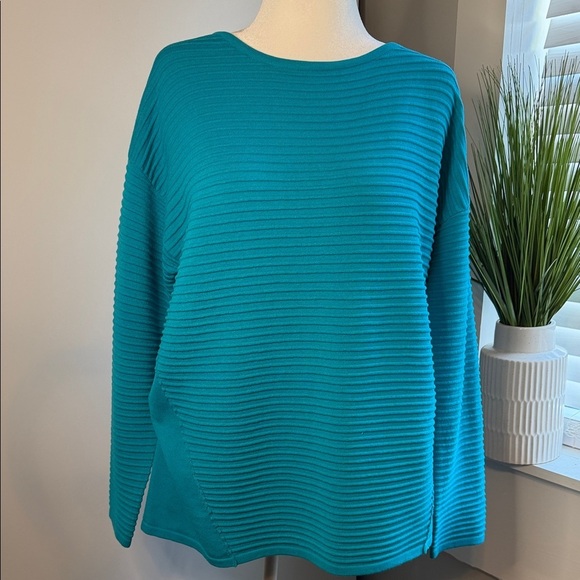 Rafaella Sweaters - Rafaella Vibrant Teal Ribbed Sweater , XL